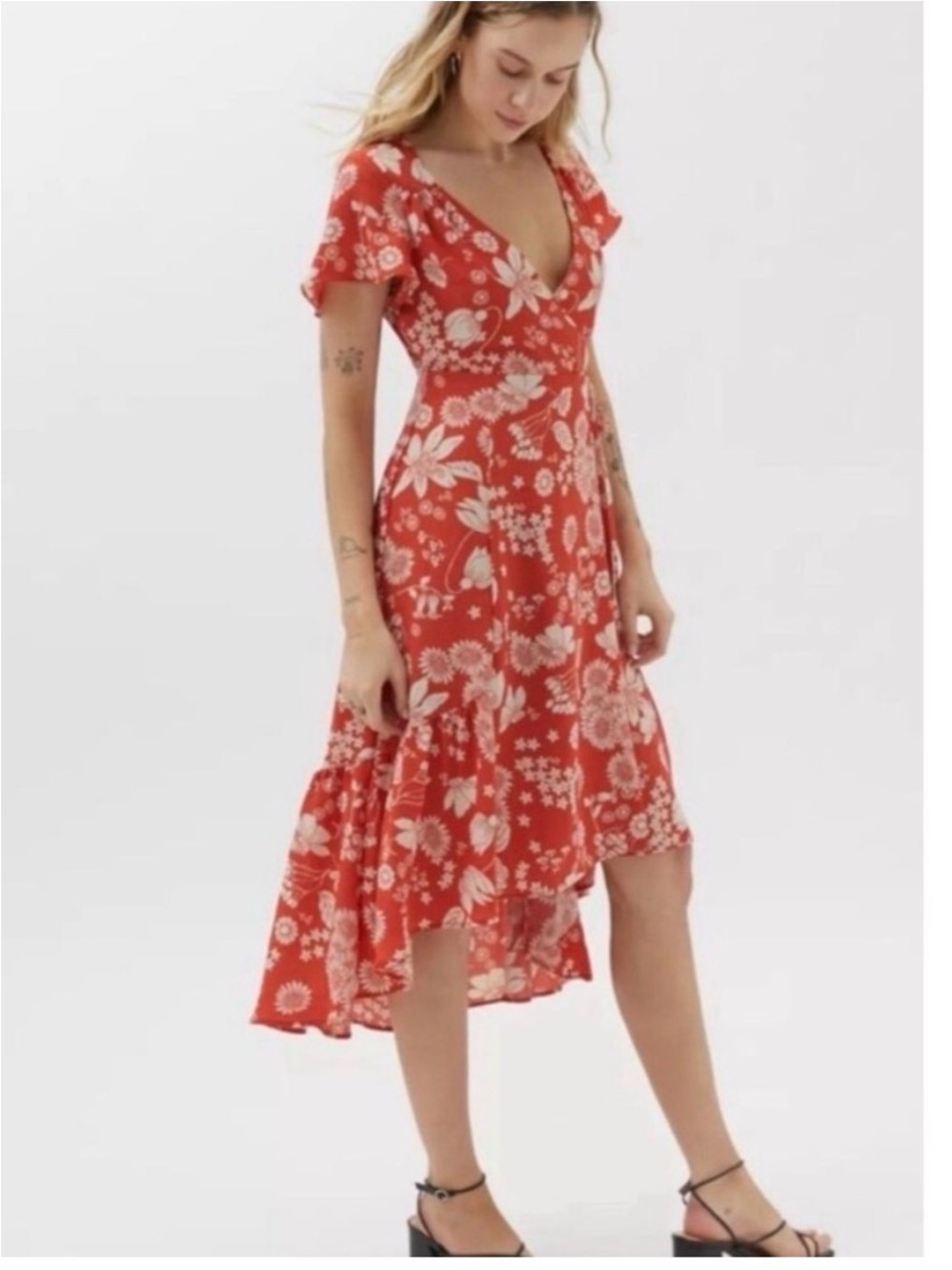 Urban Outfitters Daphne Floral Wrap V-Neck High-Low Dress